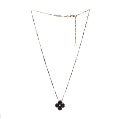 Van Cleef & Arpels 18K Rose Gold Diamond Black Onyx Vintage Alhambra Pendant Necklace 3 of 8