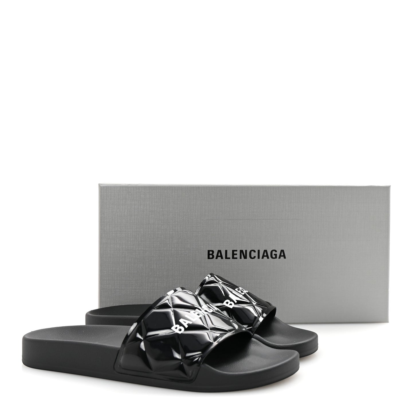 Patent Rubber Logo Womens Pool Slide Sandals 38 Black White