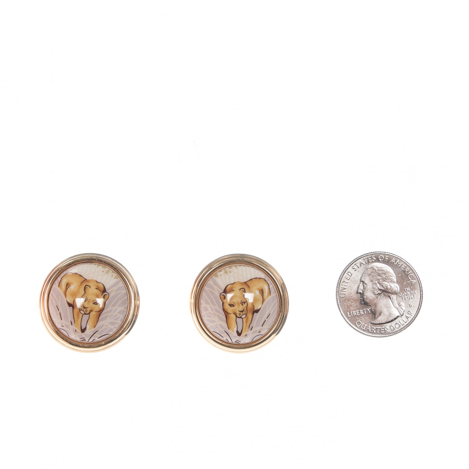 Hermes Enamel Lion Clip On Earrings Gold 2 of 3