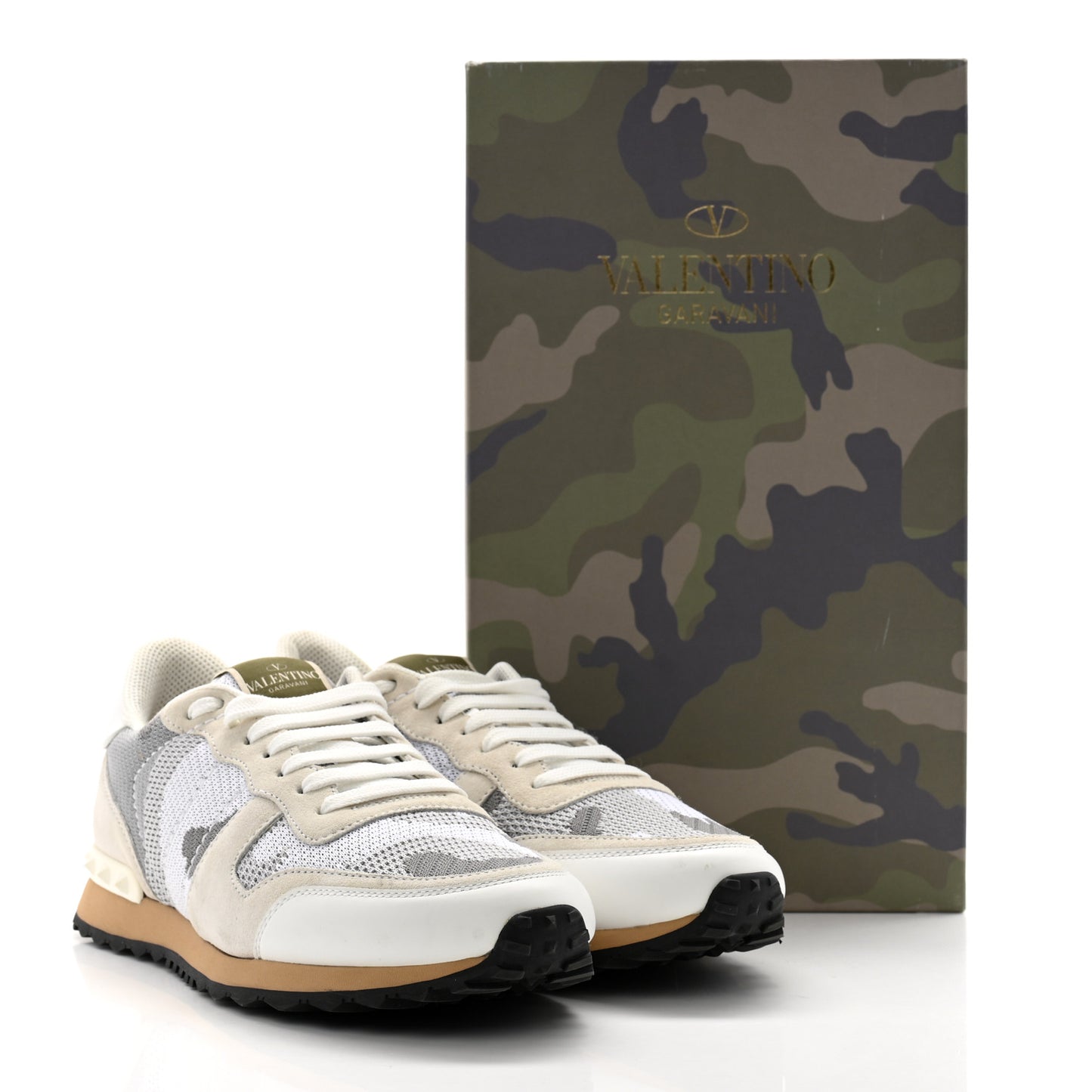 Mesh Suede Camouflage Mens Rockrunner Sneakers 42 White Grey