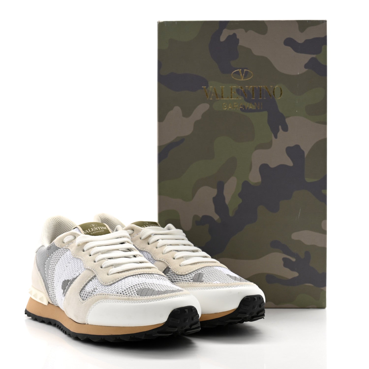 Valentino Garavani Mesh Suede Camouflage Mens Rockrunner Sneakers 42 White Grey 13 of 13