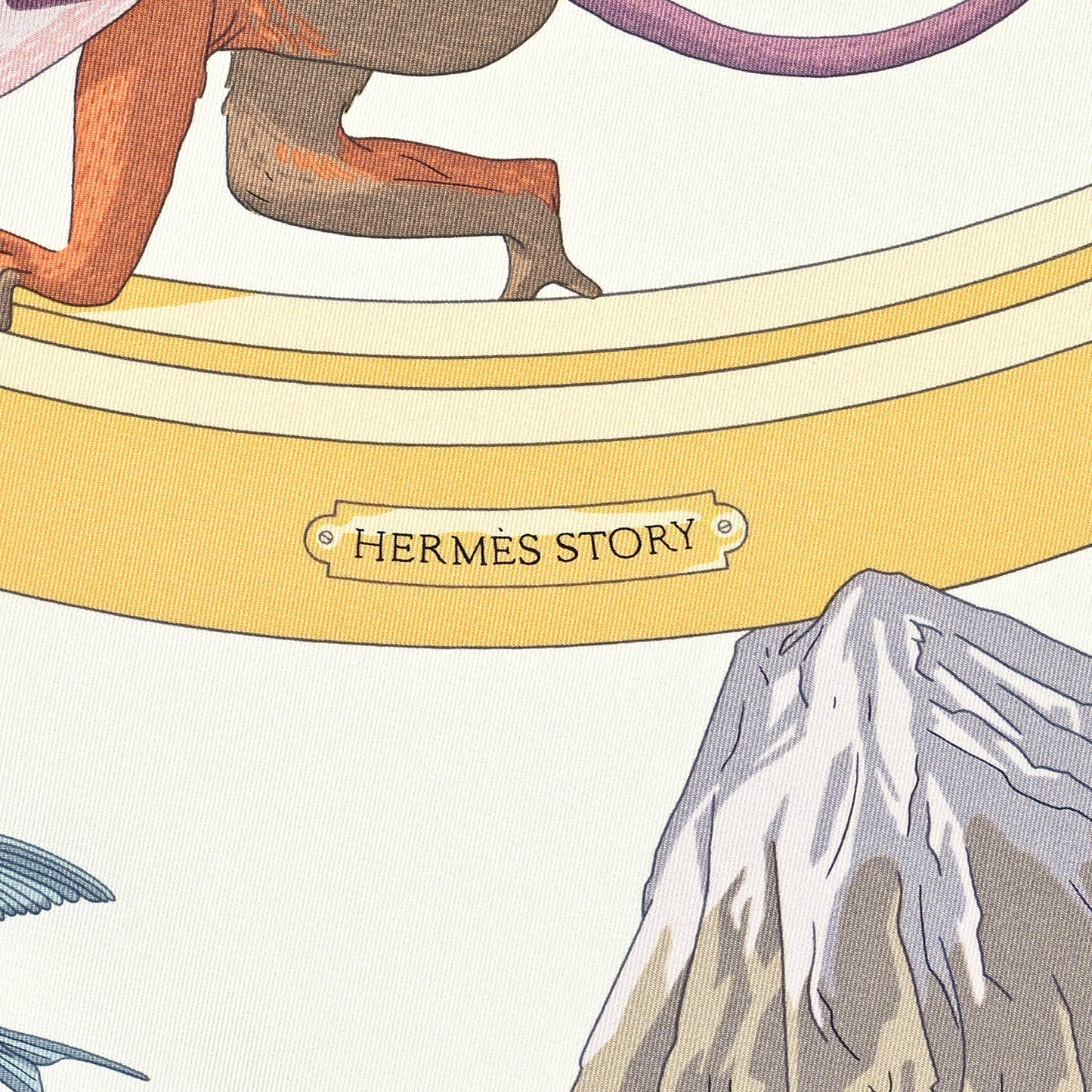 Silk Hermes Story Scarf 90 White Beige Multicolor