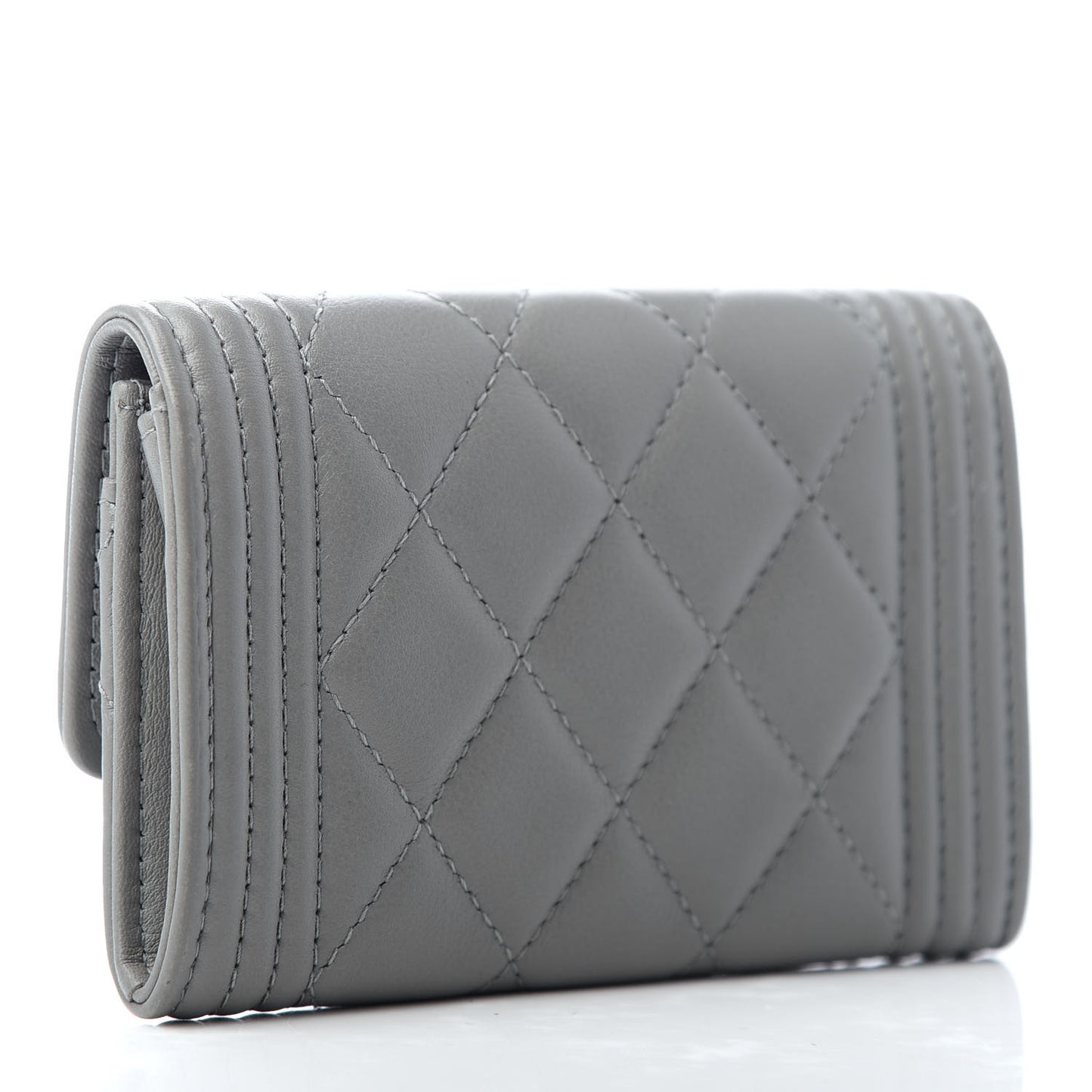 Calfskin Quilted Boy Card Holder Grey