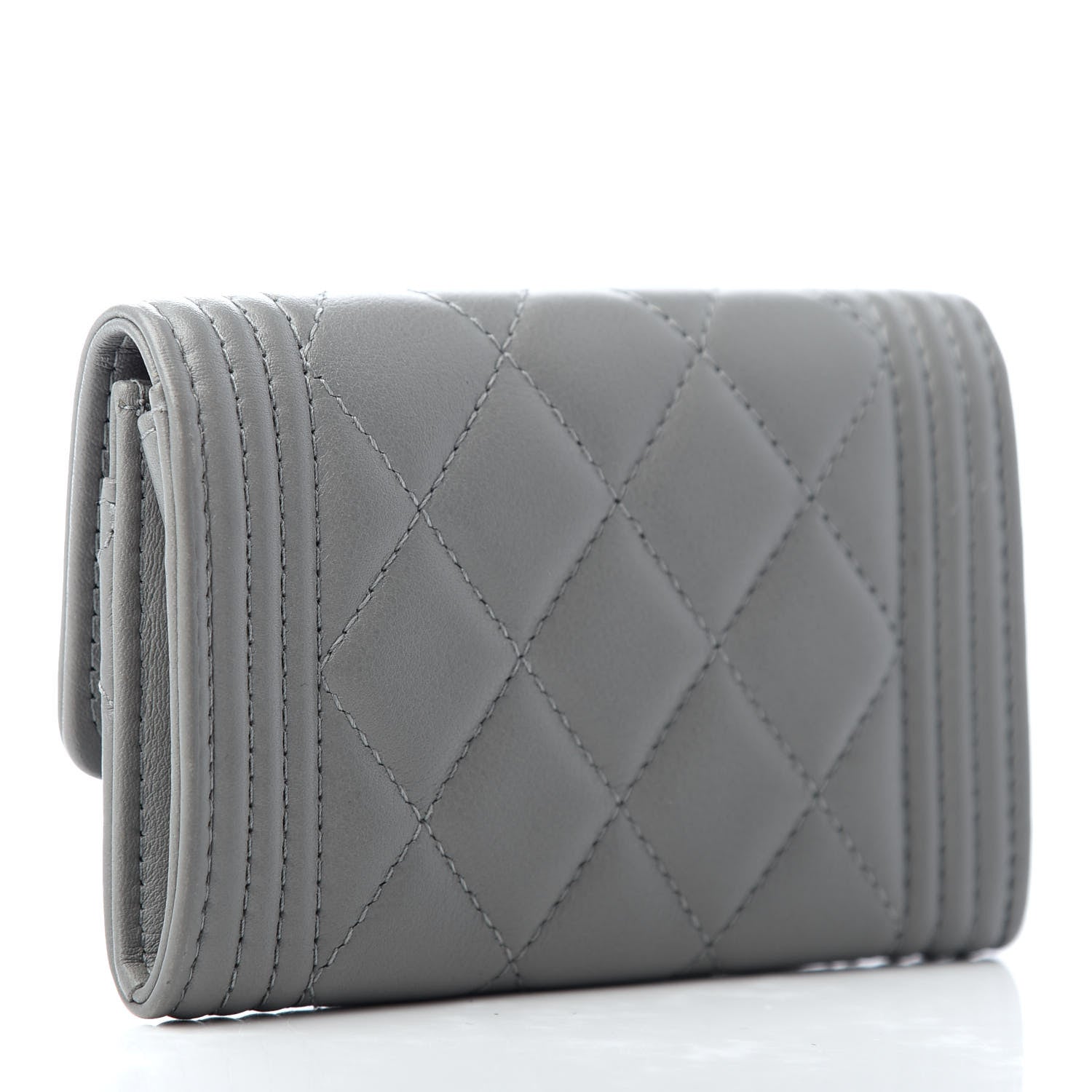 Chanel Calfskin Quilted Boy Card Holder Grey 3 of 8