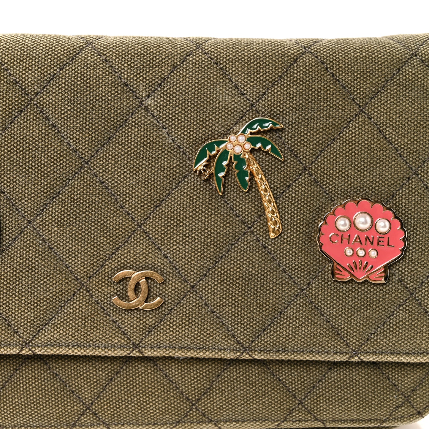 Canvas Quilted Coco Cuba Charms Wallet on Chain WOC Khaki