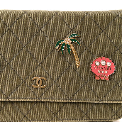 Chanel Canvas Quilted Coco Cuba Charms Wallet on Chain WOC Khaki 11 of 14