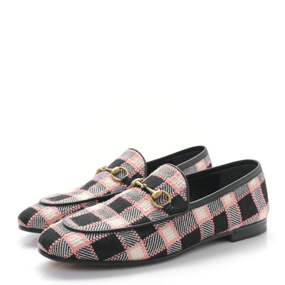 Gucci Tweed Check Horsebit Womens Jordaan Loafers 38 Black Pink Multicolor 3 of 8