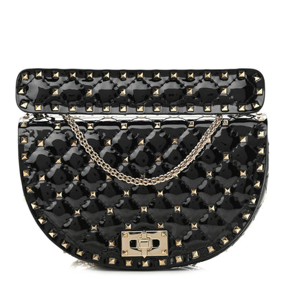 Valentino Garavani Patent Medium Rockstud Spike Halfmoon Saddle Bag Black 1 of 10