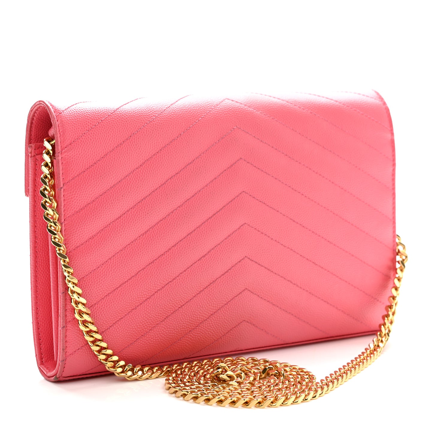 Grain De Poudre Matelasse Chevron Monogram Chain Wallet Rose Clair