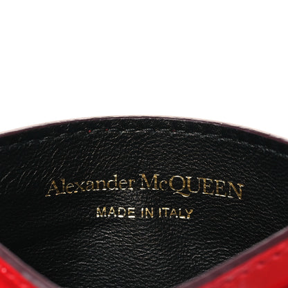 Alexander McQueen Calfskin Crocodile Embossed Skull Card Holder Scarlet Red 6 of 9