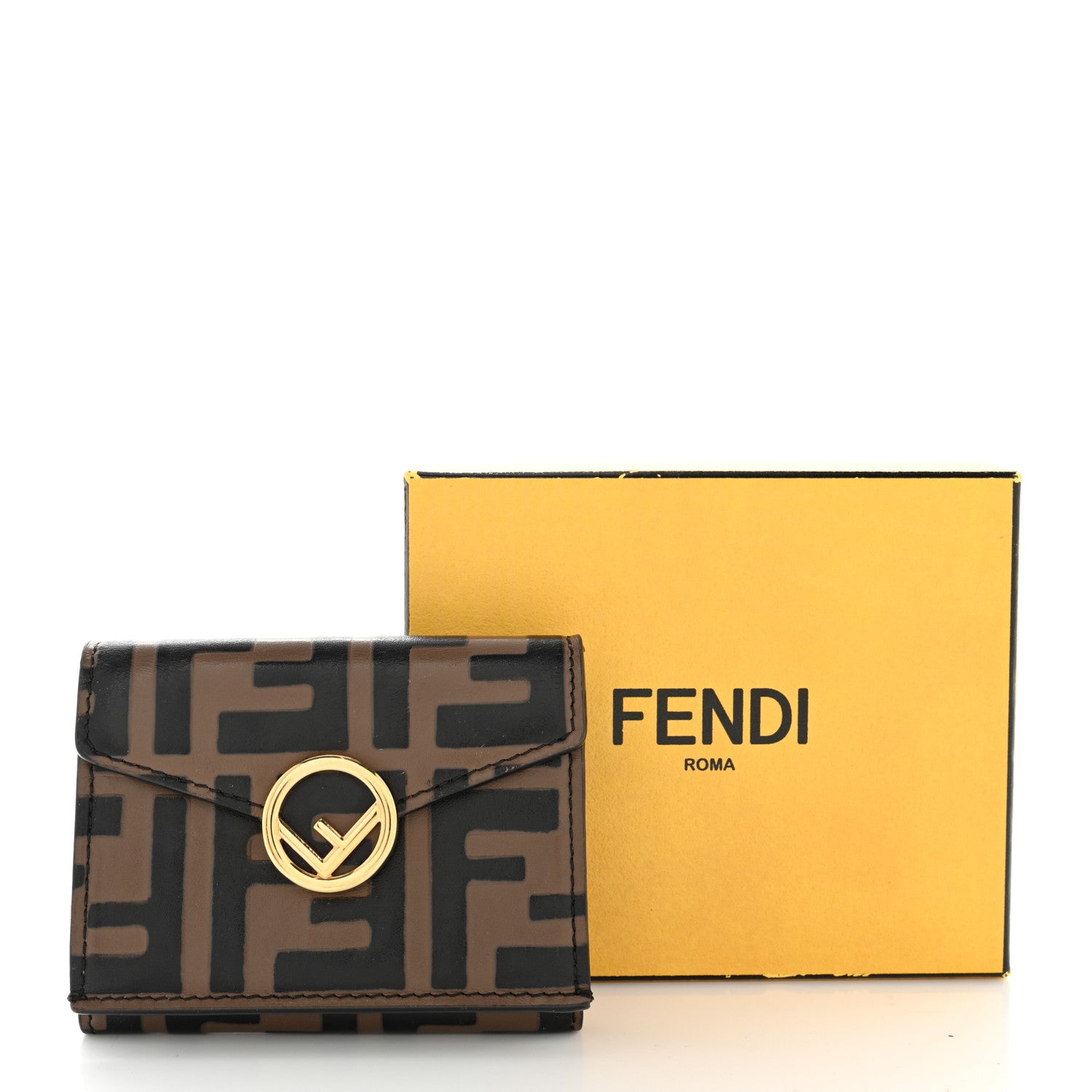 Fendi Vitello Soft F is Fendi Bi-Color FF 1974 Embossed Micro Tri-Fold Envelope Wallet Maya Black 9 of 9