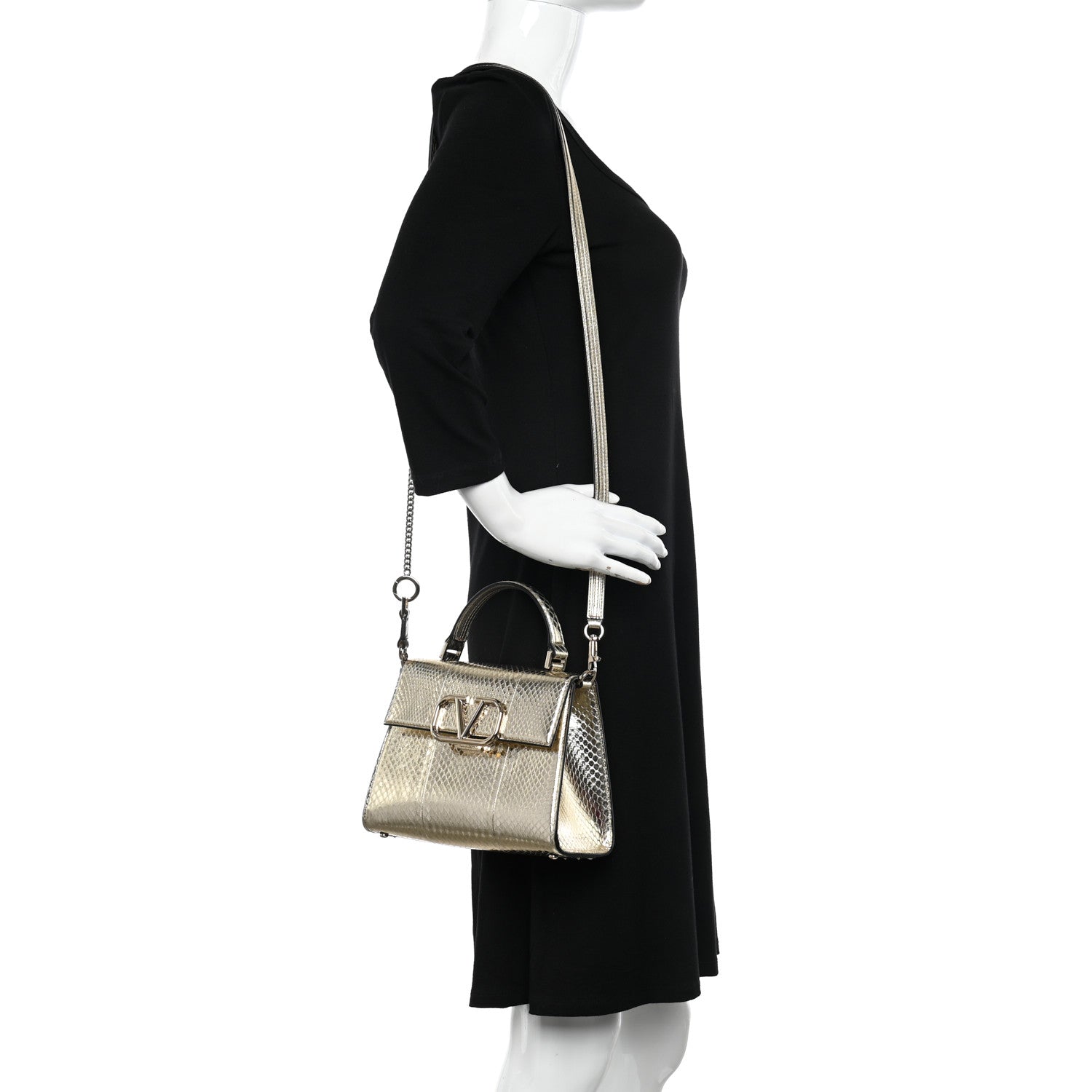 Valentino Garavani Metallic Calfskin Snake Embossed Mini VSling Top Handle Bag Gold 2 of 9