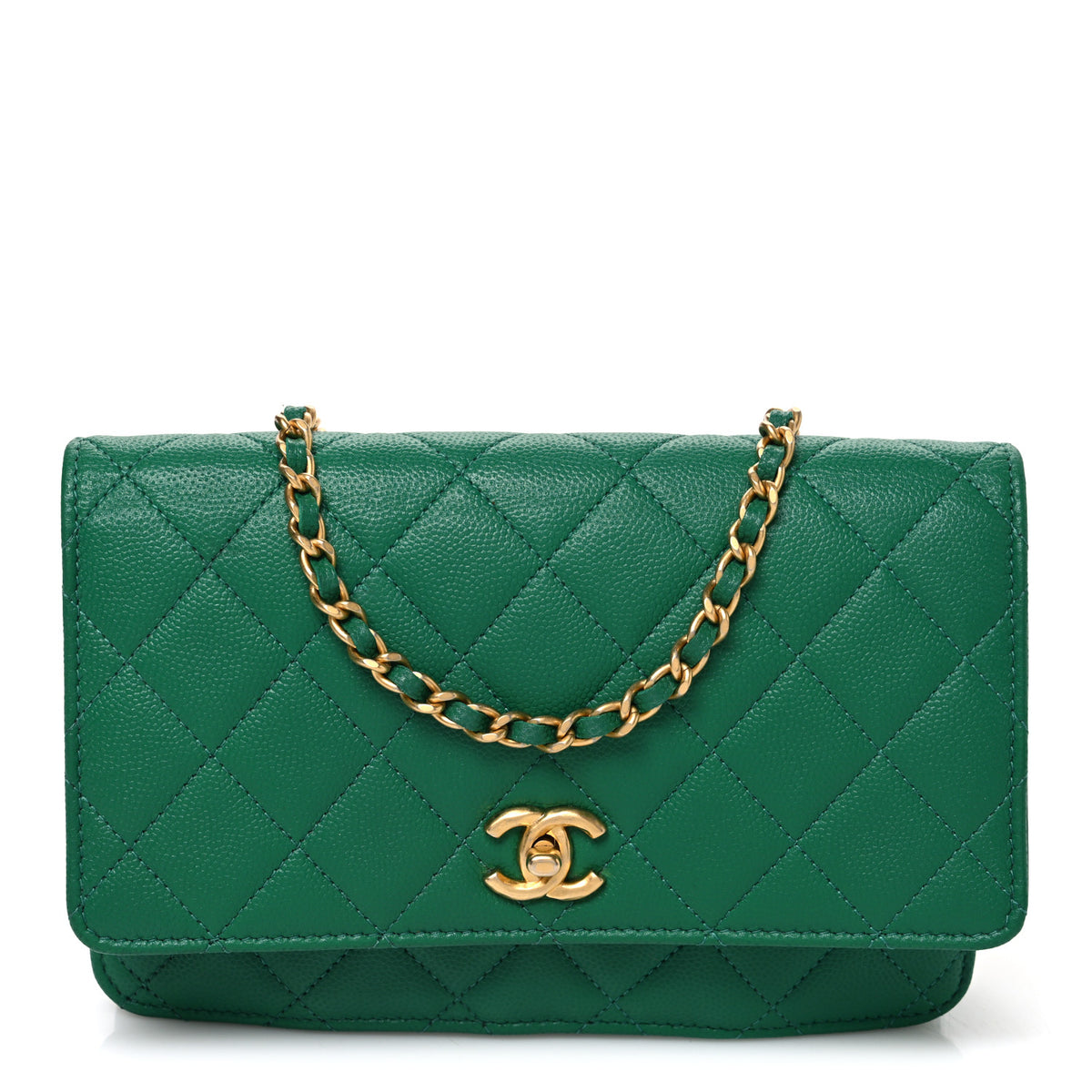 Caviar Quilted Coco Stamps Wallet On Chain WOC Green