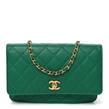 Chanel Caviar Quilted Coco Stamps Wallet On Chain WOC Green 1 of 11