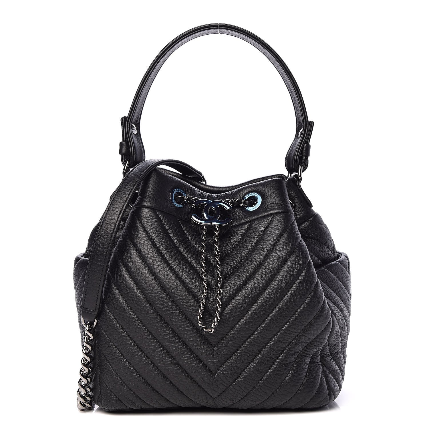 Chanel Deerskin Chevron Small CC Chain Bucket Bag Black 1 of 10
