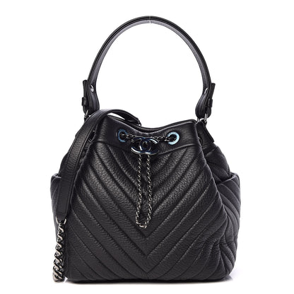 Chanel Deerskin Chevron Small CC Chain Bucket Bag Black 1 of 10