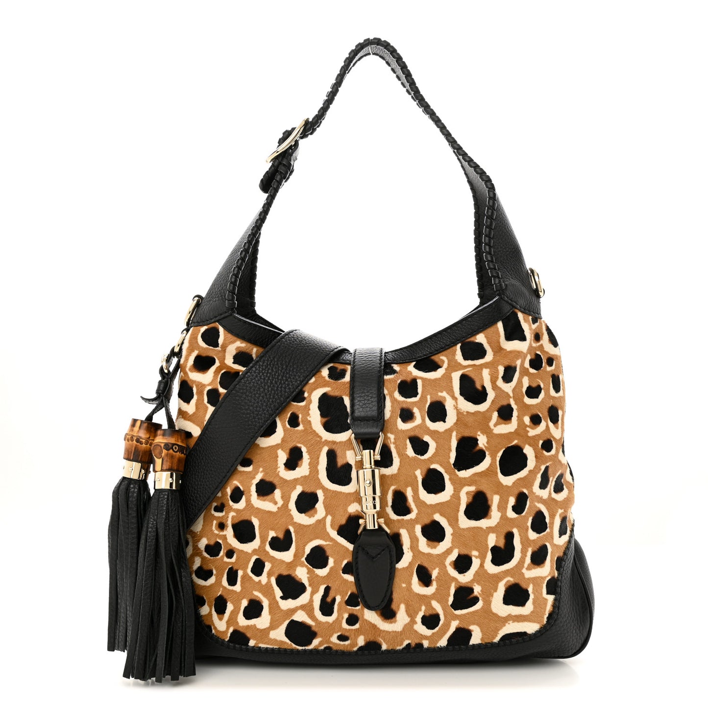 Calf Hair Leopard Print Medium New Jackie Shoulder Bag Tobacco