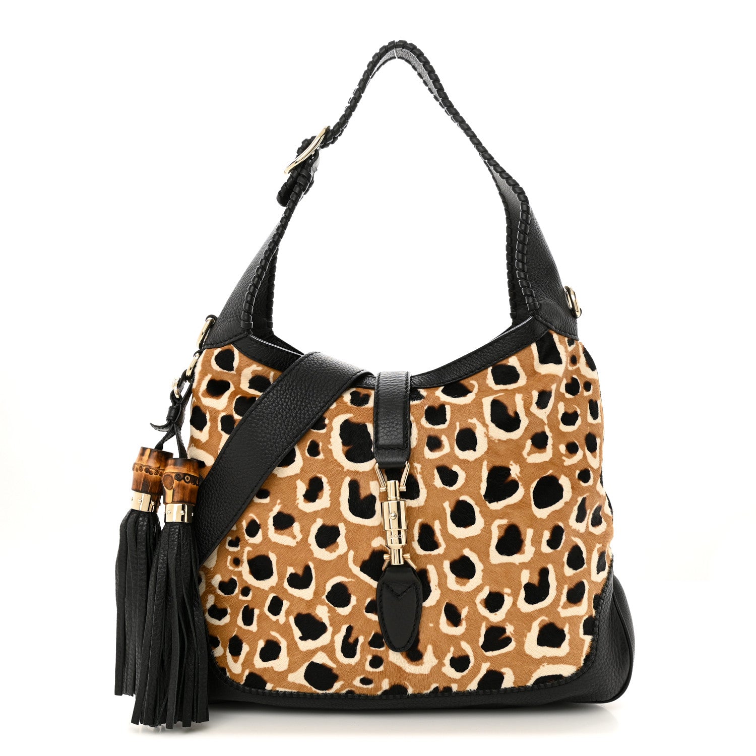 Gucci Calf Hair Leopard Print Medium New Jackie Shoulder Bag Tobacco 1 of 11