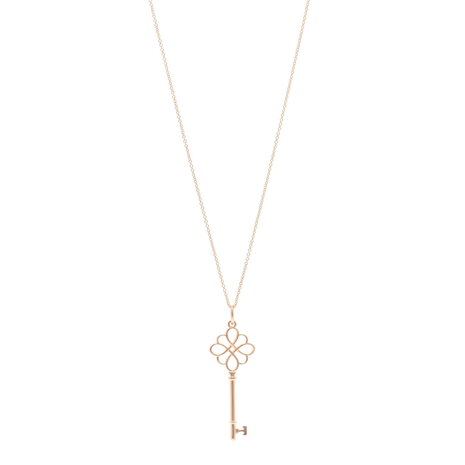 Tiffany 18K Rose Gold Knot Key Pendant Necklace 1 of 5