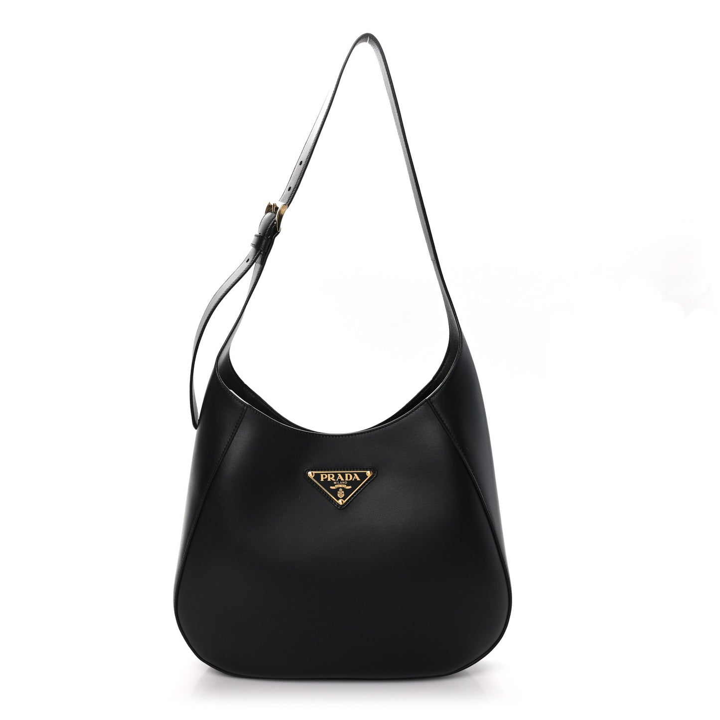 City Calfskin Triangle Large Hobo Shoulder Bag Black