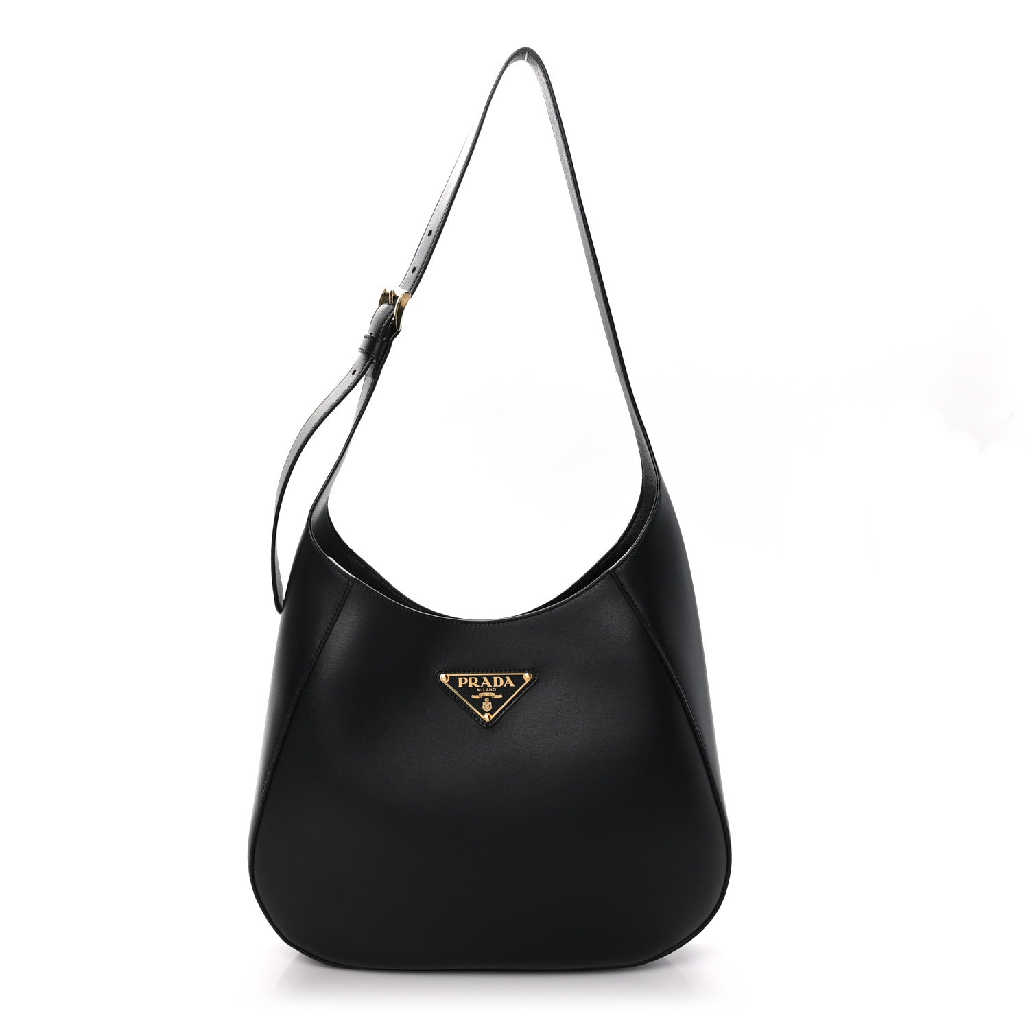 Prada City Calfskin Triangle Large Hobo Shoulder Bag Black 1 of 8