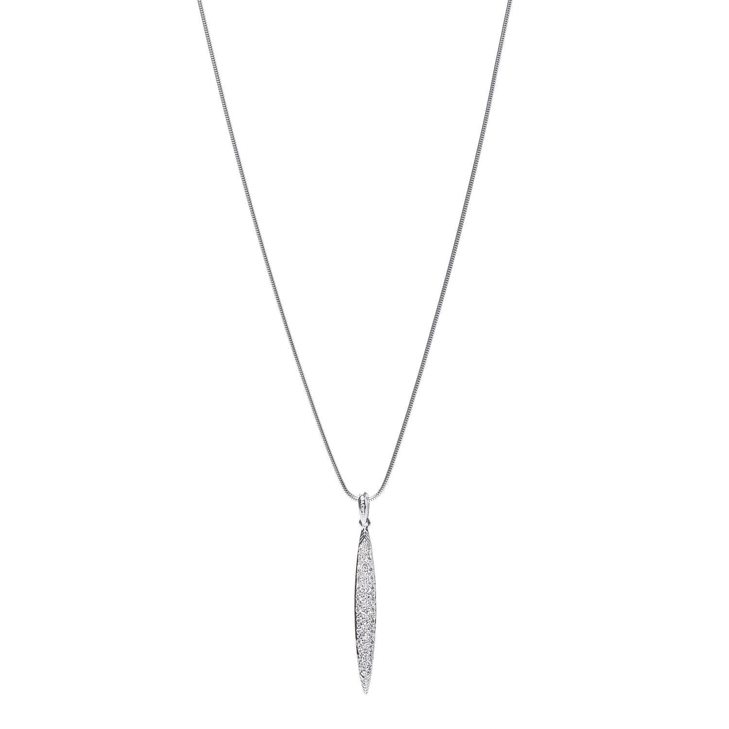 Tiffany 18K White Gold Diamond Feather Pendant Necklace 1 of 6