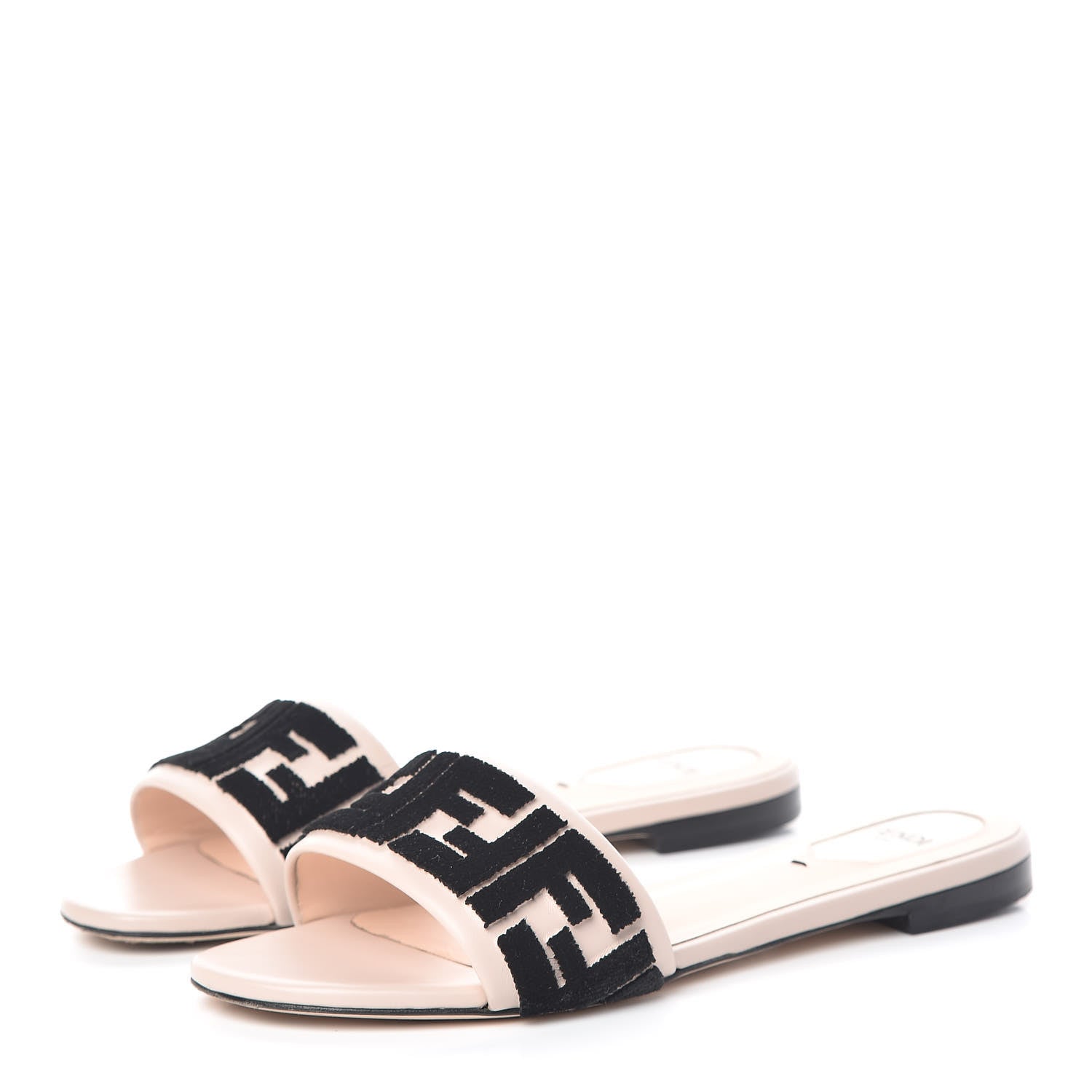 Fendi Vitello Velvet FF Reloaded Flat Slide Sandals 37.5 Soap Black 3 of 11