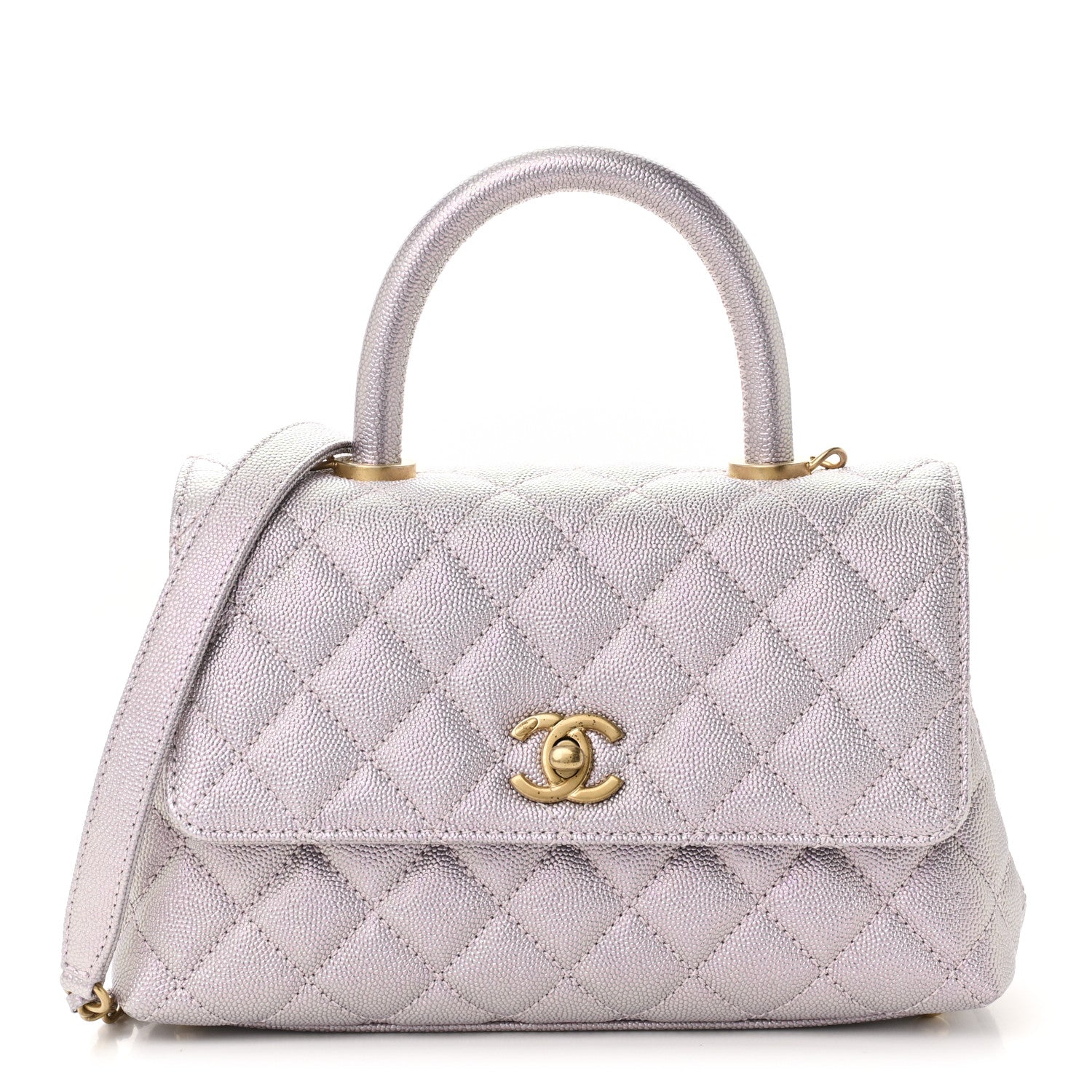 Chanel Metallic Caviar Quilted Mini Coco Handle Flap Light Pink 1 of 11