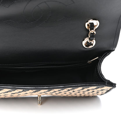 Chanel Raffia Jute Striped Medium Single Flap Black Beige 5 of 10