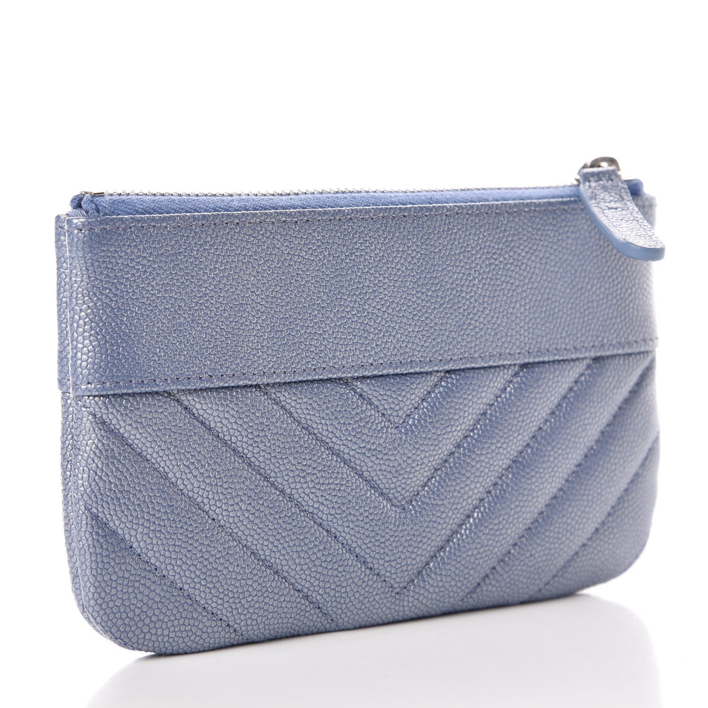 Metallic Caviar Chevron Quilted Small Vintage Mademoiselle Cosmetic Case Blue