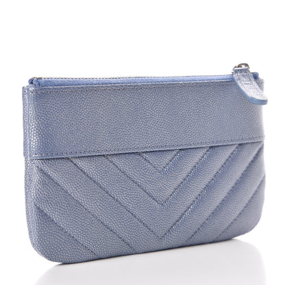 Chanel Metallic Caviar Chevron Quilted Small Vintage Mademoiselle Cosmetic Case Blue 3 of 10