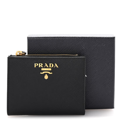 Prada Saffiano Colour Metal Compact Wallet Black Hibiscus 7 of 7