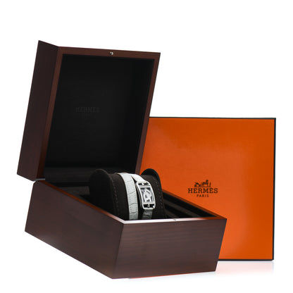 Hermes Stainless Steel Alligator Diamond Bezel 23mm Cape Cod Double Tour Chaine d'Ancre Joaillier Quartz Watch Gris Perle 5 of 5