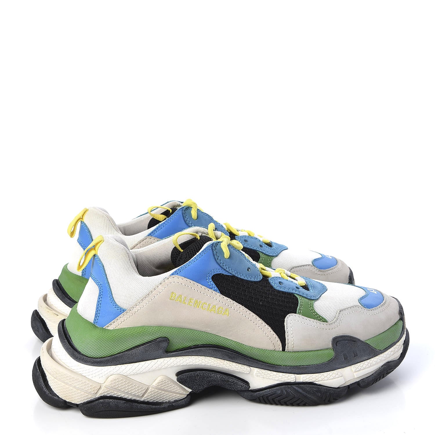 Balenciaga Fabric Mesh Nappa Mens Triple S Sneakers 43 Bleu White Vert Jaune 4 of 7