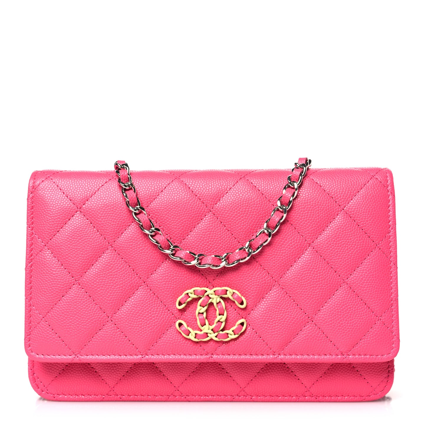 Caviar Quilted Chanel 19 Wallet On Chain WOC Dark Pink