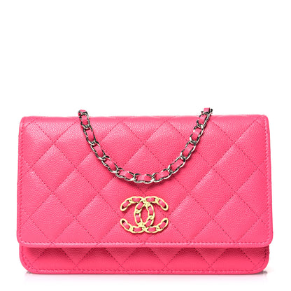 Chanel Caviar Quilted Chanel 19 Wallet On Chain WOC Dark Pink 1 of 10