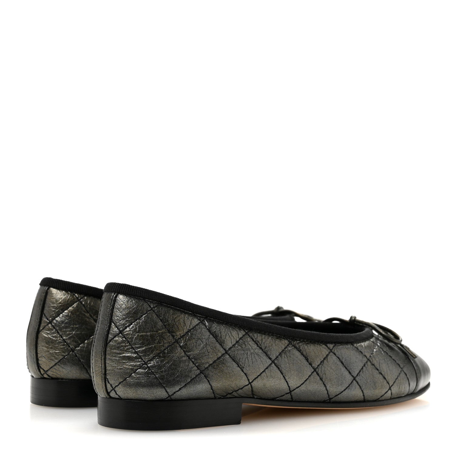 Chanel Metallic Aged Calfskin Quilted CC Cap Toe Ballerina Flats 36 Dark Silver 5 of 10