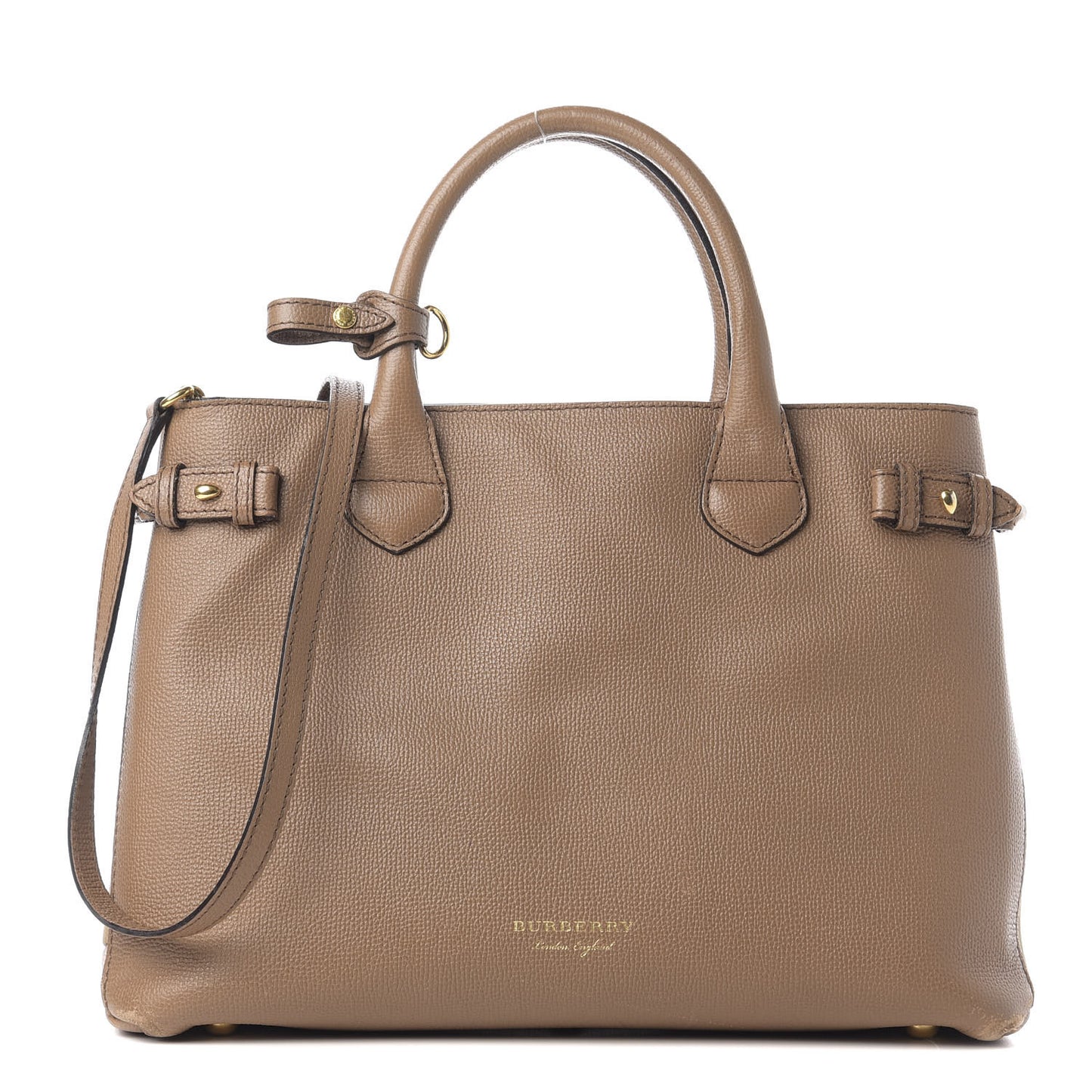 Grainy Calfskin House Check Medium Banner Tote Dark Sand