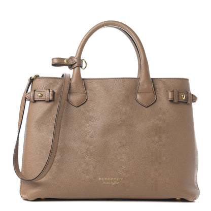 Burberry Grainy Calfskin House Check Medium Banner Tote Dark Sand 1 of 14