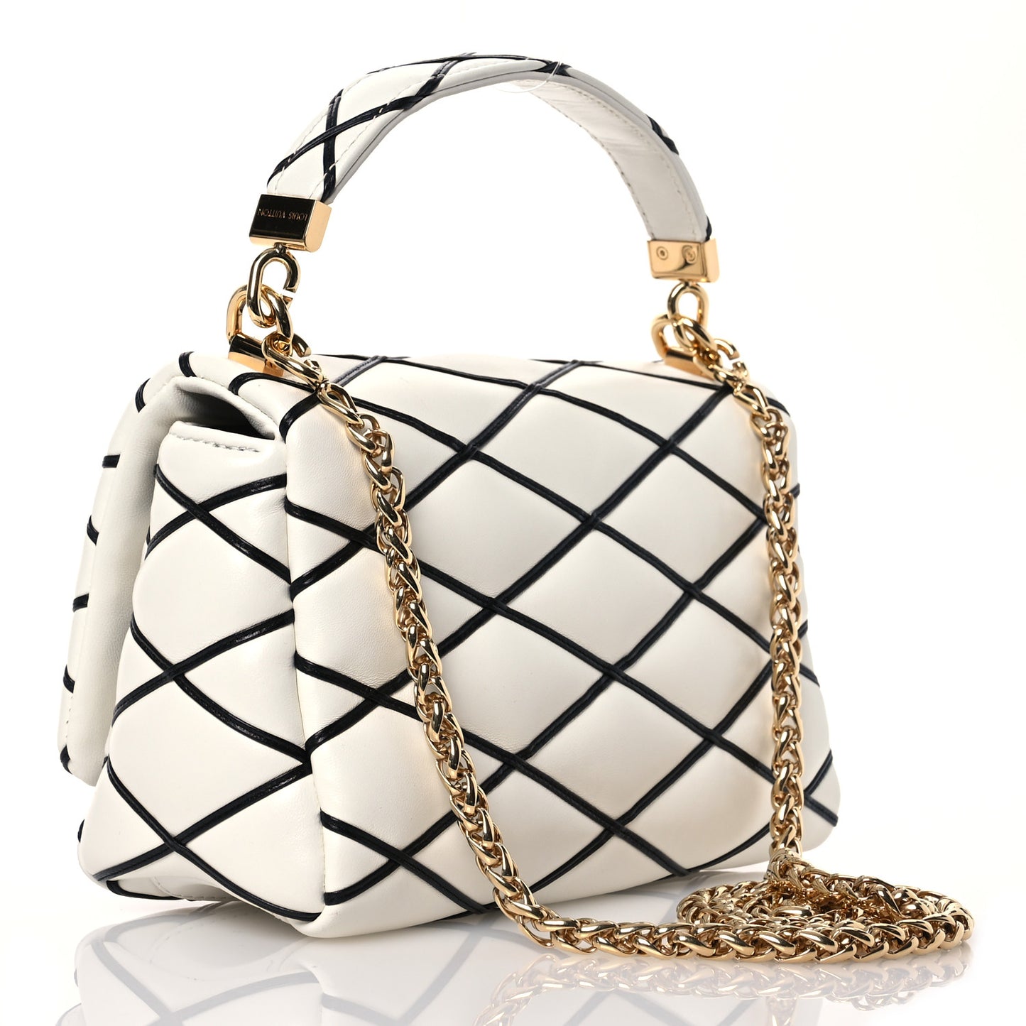 Lambskin Malletage Top Handle GO-14MM White Black