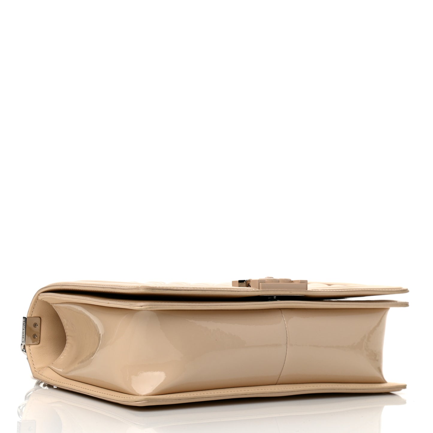 Patent Calfskin New Medium Boy Flap Plexiglass Beige