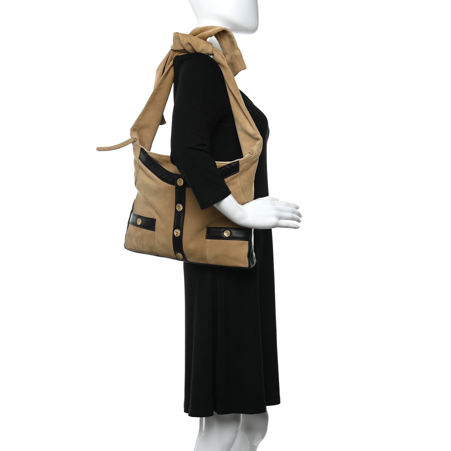 Suede Lambskin Small Girl Bag Beige Black