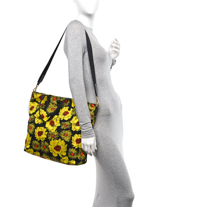 Prada Tessuto Nylon Saffiano Floral Print Tote Yellow Multicolor 2 of 14
