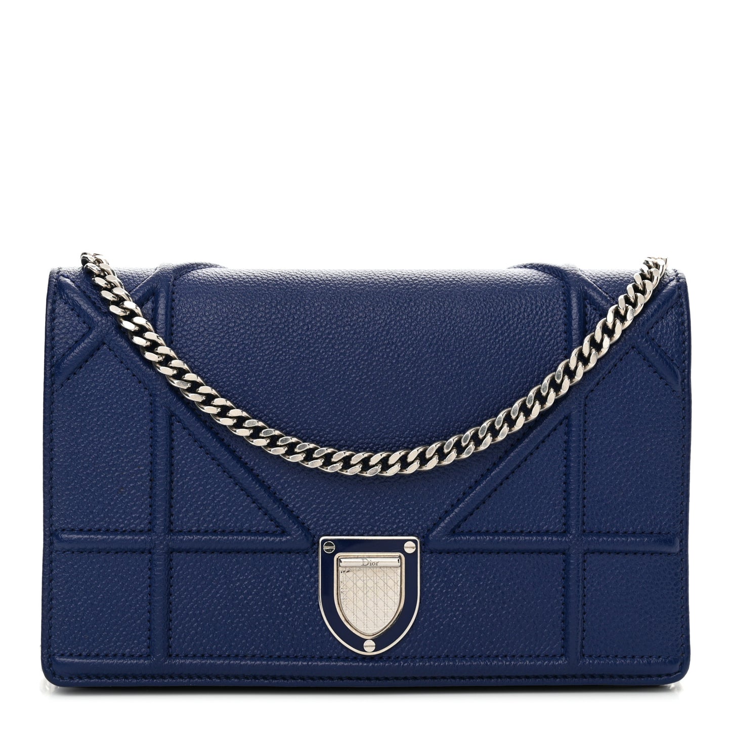 Grained Calfskin Diorama Wallet on Chain Pouch Blue