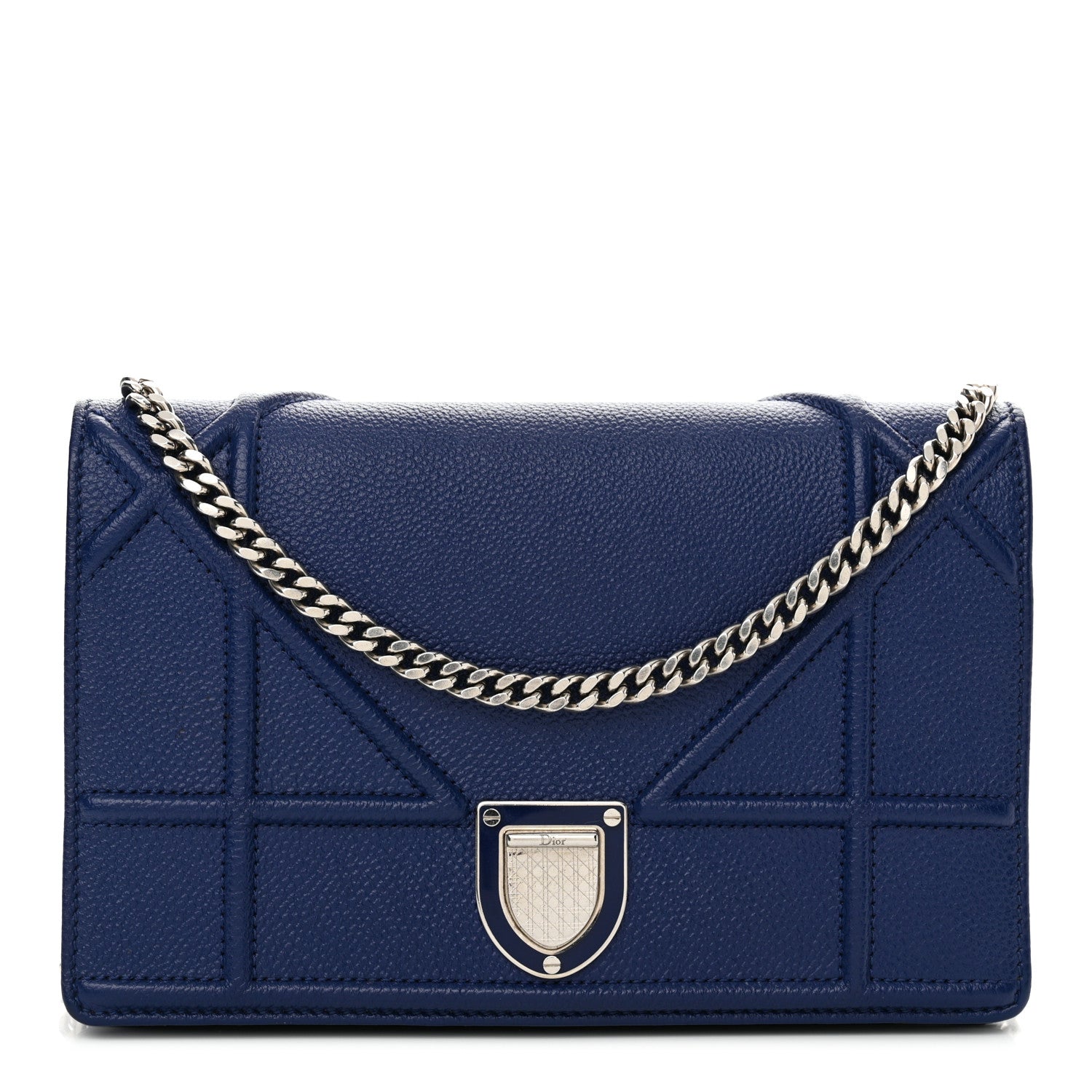 Christian Dior Grained Calfskin Diorama Wallet on Chain Pouch Blue 1 of 13