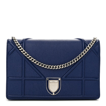 Christian Dior Grained Calfskin Diorama Wallet on Chain Pouch Blue 1 of 13
