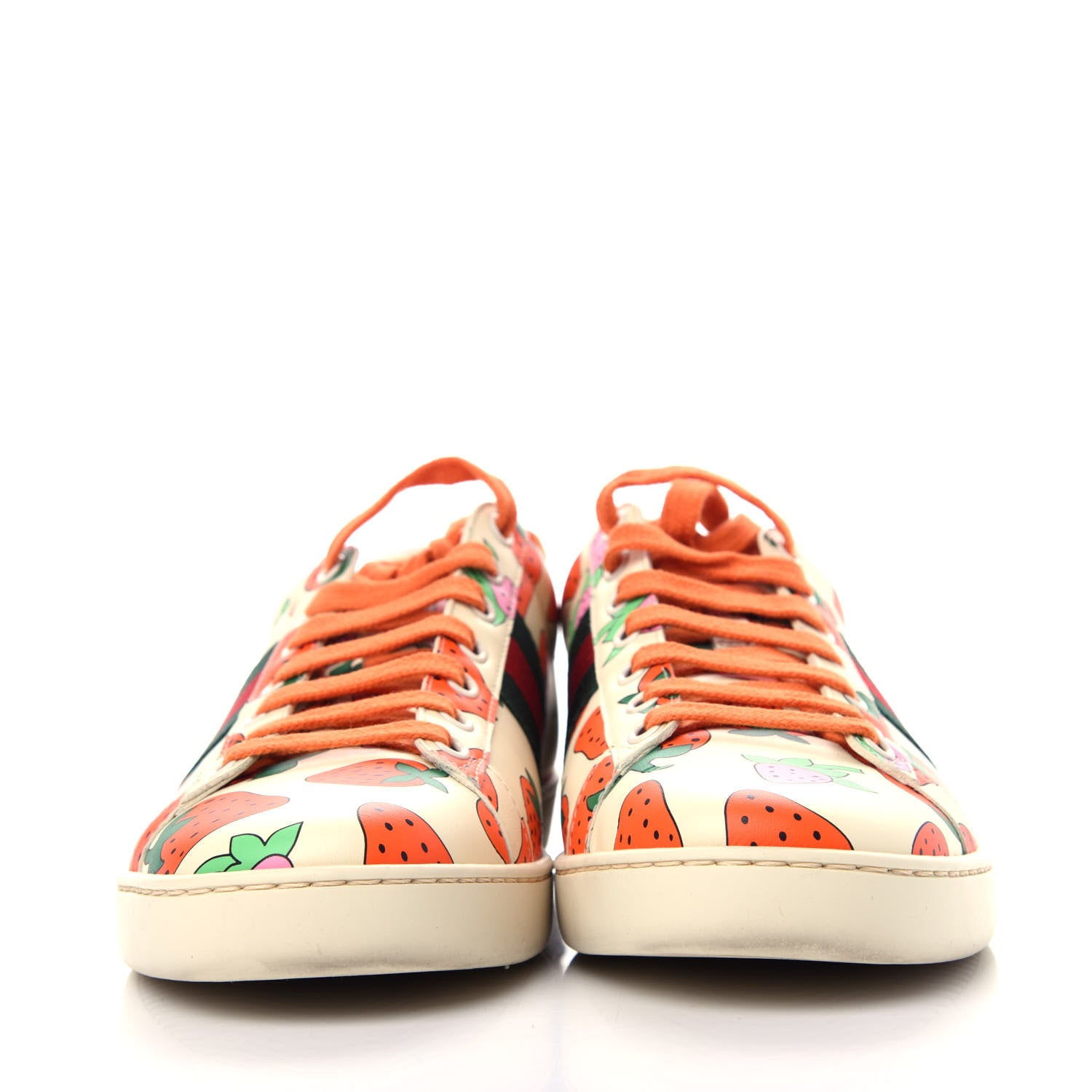 Gucci Calfskin Web Strawberry Print Womens Ace Sneakers 38.5 Ivory Red Green 2 of 11