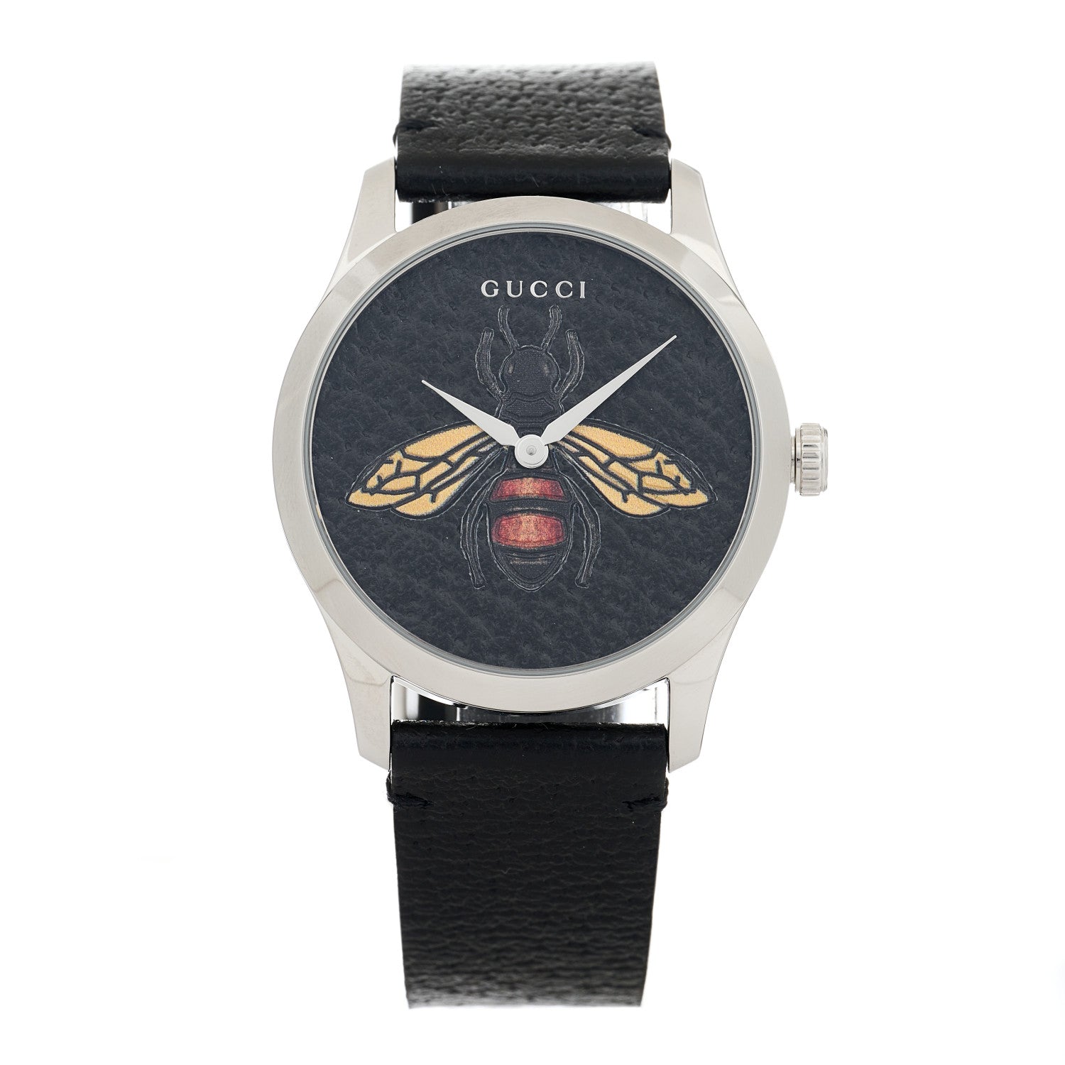 Gucci Stainless Steel Calfskin 38mm G-Timeless Bee Quartz Watch Black 1 of 5