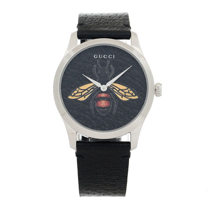 Gucci Stainless Steel Calfskin 38mm G-Timeless Bee Quartz Watch Black 1 of 5