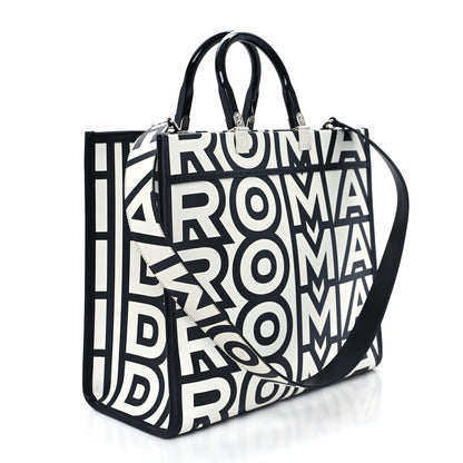 Fendi X MARC JACOBS Vitello King Logo Print Medium Fendi Sunshine Shopper Tote Black White 2 of 10